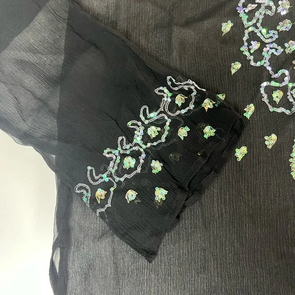 VENUS  Silk Sheer Black Swimsuit Coverup V-Neck Sequin Detailing Tunic Women's M - Picture 3 of 11